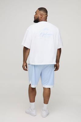Plus Oversized Boxy Embroidered Basketball T-Shirt & Shorts Set