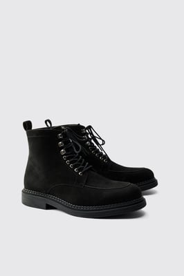 Faux Suede Chunky Sole Hiking Detail Boots