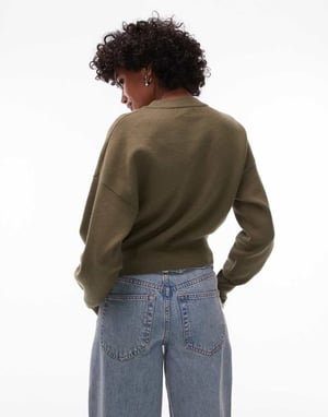 Topshop stickad komprimerad passande midjekort cardigan i khaki
