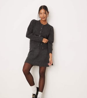 Vila Petite knitted mini skirt co-ord in dark grey