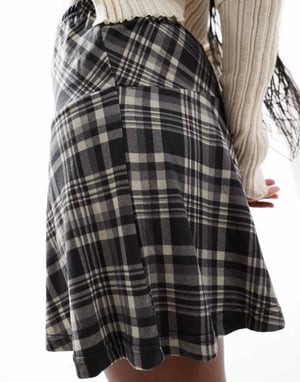 Noisy May elasticated mini skirt in black check