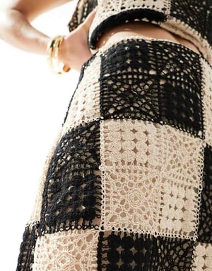 Object crochet mini skirt co-ord in mono check