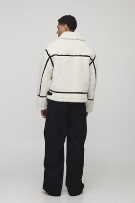 Oversized Fit Borg PU Seam Aviator Jacket