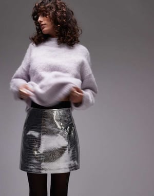 Topshop faux leather editor pelmet in silver snake