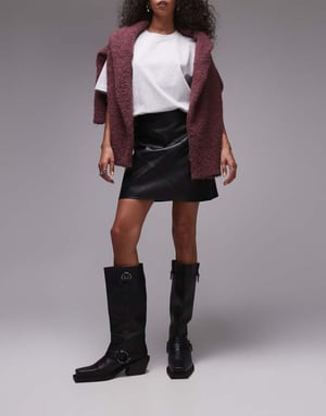 Topshop faux leather panelled seam pelmet skirt in black