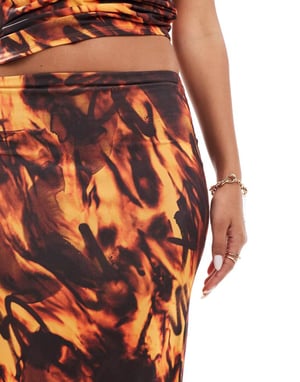 ASOS DESIGN co-ord double layer slinky maxi skirt in orange print