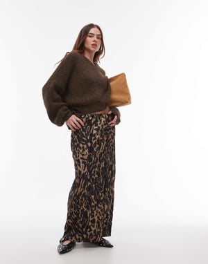 Topshop abstract animal plisse midaxi skirt in multi