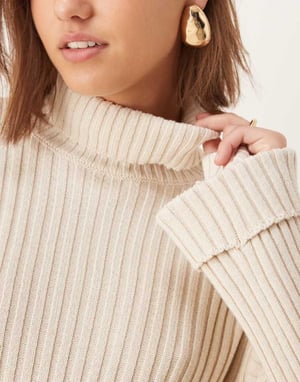 YAS knitted roll neck jumper co-ord with turn up sleeves in cream