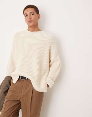 ASOS DESIGN oversized wool mix heavyweight rib knitted jumper with in oatmeal