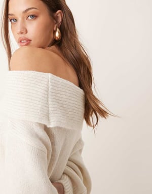 ASOS DESIGN knitted one shoulder jumper dress in ecru