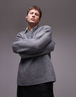 Topman premium avslappnad lambswool v-halströja