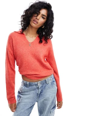 JDY V-ringad polo jumper i röd