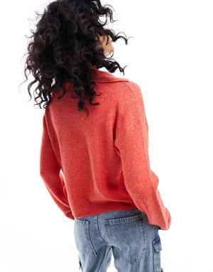 JDY V-ringad polo jumper i röd