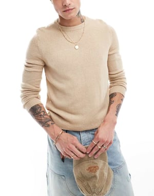 ASOS DESIGN lätt borstad stickad tröja i havre