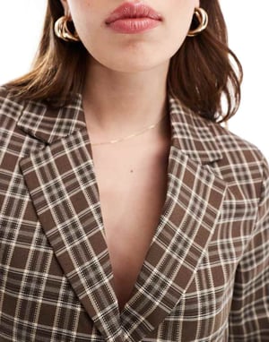 Miss Selfridge tailored cropped blazer in brown check co ord