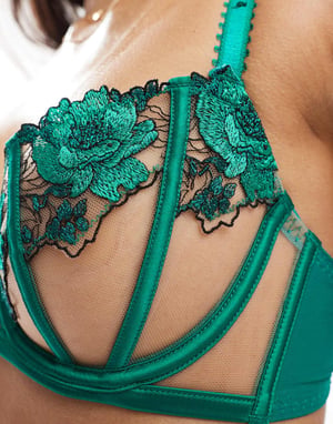 Ann Summers Caged Rose embroidered non padded balcony bra in green