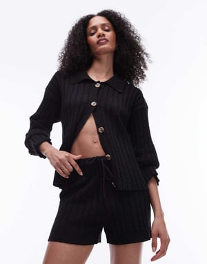 Topshop knitted co-ord rib shorts in black