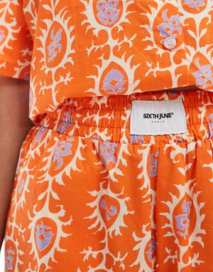 Sixth June co-ord printed linen shorts in orange