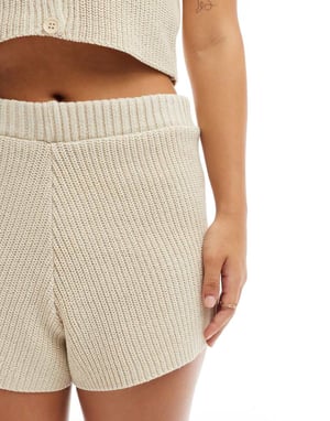ASOS DESIGN knitted boucle short co-ord in stone
