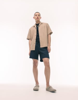 Topman plisse shorts in black
