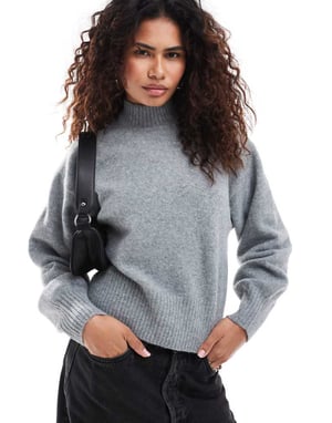 Monki knitted turtleneck sweater in grey melange