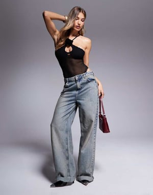 ASOS DESIGN Tasha corsage spot mesh body in black