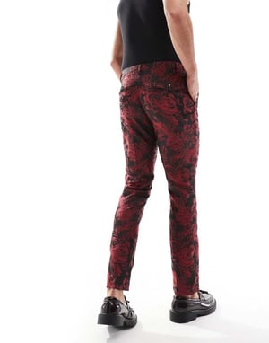 Twisted Tailor Ersat slim suit trousers in red floral co-ord