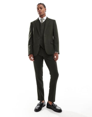 ASOS DESIGN new skinny suit trousers in wool blend olive green herringbone