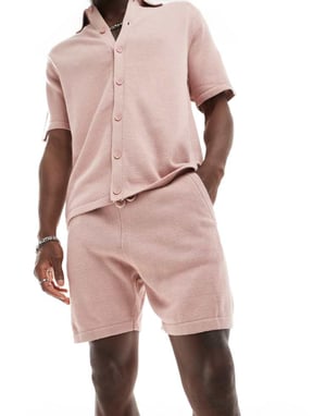 ASOS DESIGN medeltunga stickade bomullsshortsen koord i rosa