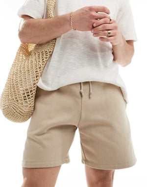 ASOS DESIGN premium tungvikts oversized shorts i beige