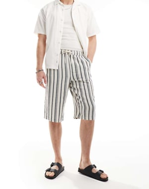 ASOS DESIGN kraftig texturerad kort i marinblått och vitt randig