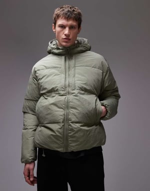 Topman texturerad huvjacka i sagegrön