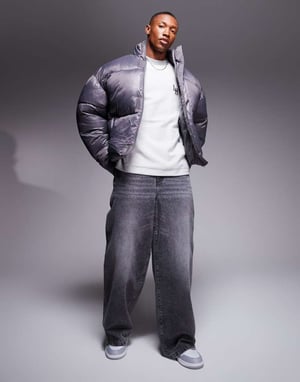 ASOS DESIGN överdimensionerad pufferjacka i grått