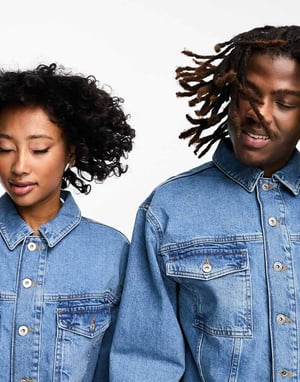 COLLUSION Unisex oversized denimjacka i mellanmörk blå