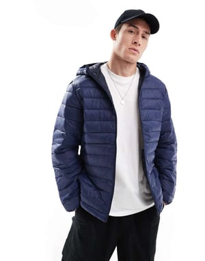 Jack & Jones puffjacka med huva i marinblå