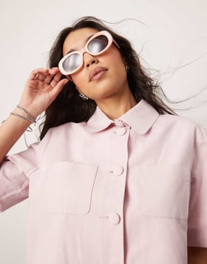 ASOS DESIGN kortärmad crop blazer i linne i rosa koord