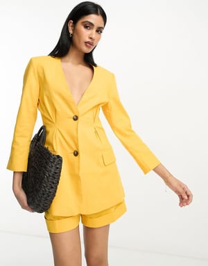 ASOS DESIGN kragenlös kostymblazer med linne i citrus