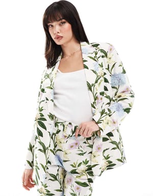 ASOS DESIGN skräddarsydd blazer i linne med blommönster