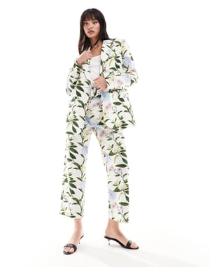 ASOS DESIGN skräddarsydd blazer i linne med blommönster