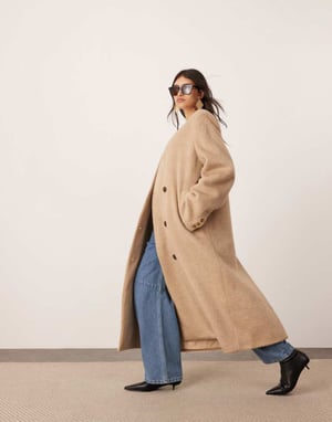 ASOS EDITION ullmix oversized dubbelknäppt kappa i havremjölk