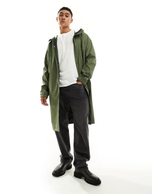 ASOS DESIGN långlinjig gummikappa i khaki