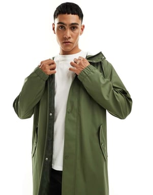 ASOS DESIGN långlinjig gummikappa i khaki