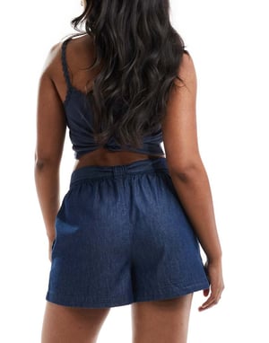 JDY chambray knyt framshorts i indigoblå