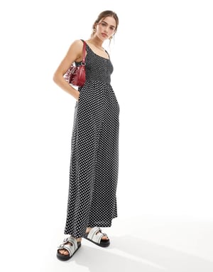 ASOS DESIGN scoop neck löst sittande jumpsuit i monokrom pricktryck