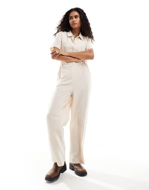 återvunnen vintage linjumpsuit med dragsko i neutral färg