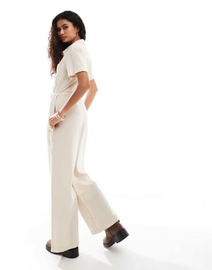 återvunnen vintage linjumpsuit med dragsko i neutral färg