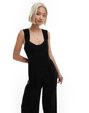 Återvunnen vintage jumpsuit med bystdetalj i svart