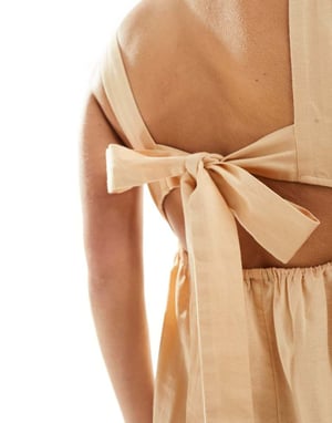 ASOS DESIGN linne knytbaks kort jumpsuit i sten