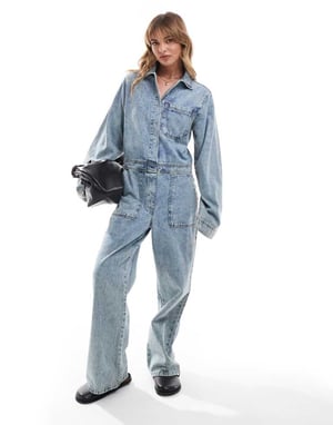 ASOS DESIGN denimoverall i midwash-blå