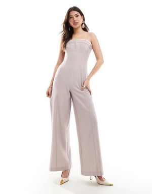 ASOS DESIGN kontrasterande panel vidbent jumpsuit i sten